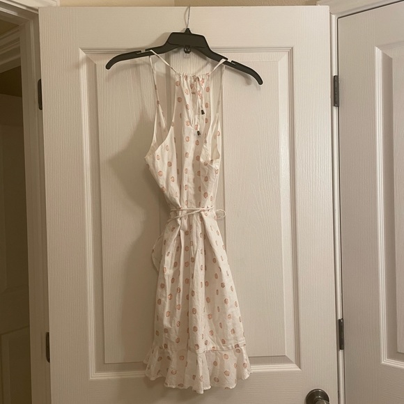 LOVERS + FRIENDS Gigi Polka Dot Print Flounce Wrap Dress in White and Pink - Picture 10 of 13